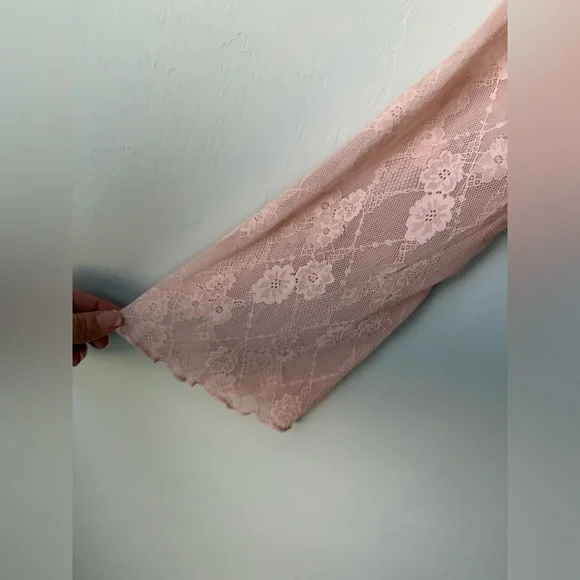 NWT La Peche Baby Pink Lace Ruffle Blouse Front Tie Top Fairycore Coquette - Picture 4 of 6